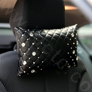 Hot sales Rhinestone Genuine Sheepskin Auto Neck Safety Pillow Car Decoration 1pcs - Black