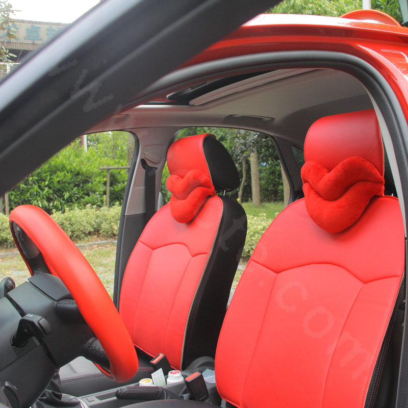 Hot sales Sexy Lips Women Plush Auto Neck Safety Pillow Car Interior Decoration 2pcs - Red