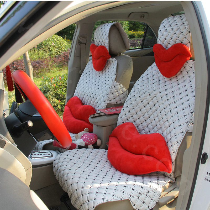 Hot sales Sexy Lips Women Plush Auto Neck Safety Pillow Car Interior Decoration 2pcs - Red