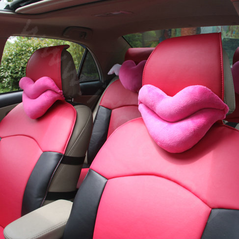 Hot sales Sexy Lips Women Plush Auto Neck Safety Pillow Car Interior Decoration 2pcs - Rose