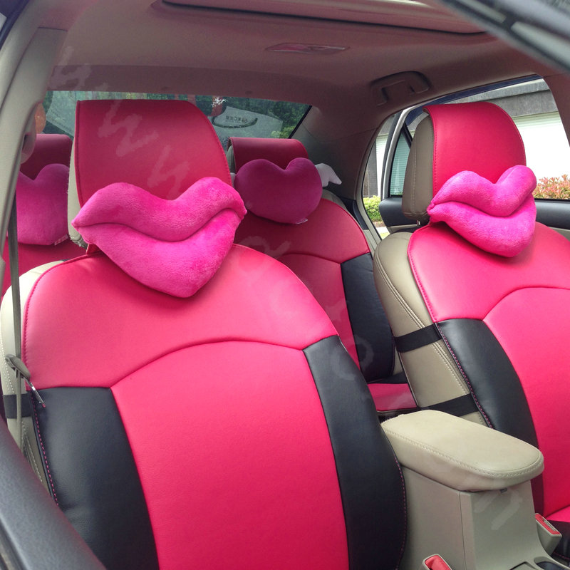 Hot sales Sexy Lips Women Plush Auto Neck Safety Pillow Car Interior Decoration 2pcs - Rose