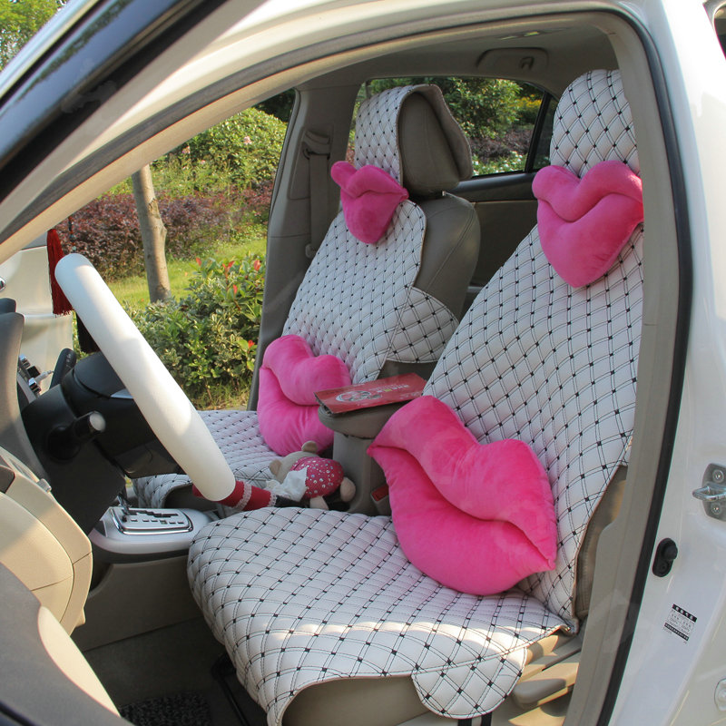 Hot sales Sexy Lips Women Plush Auto Neck Safety Pillow Car Interior Decoration 2pcs - Rose