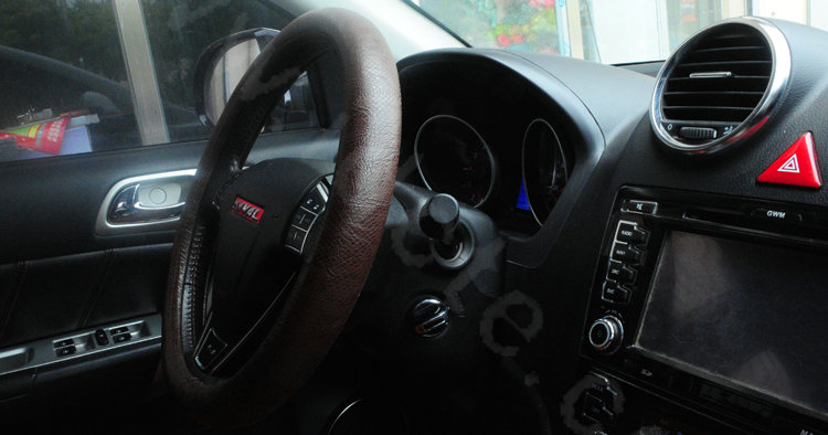 Hot sales Snake Grain PU Leather Car Steering Wheel Covers 15 inch 38CM - Coffee