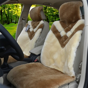 Hot sales Whole Fur Wool Auto Cushion Universal Genuine Sheepskin Car Seat Covers 6pcs Sets - Camel