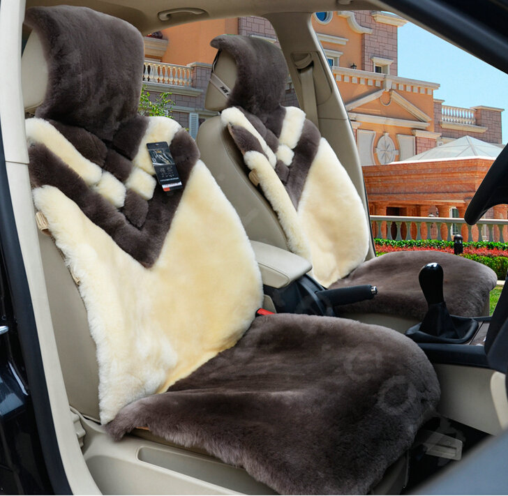 Hot sales Whole Fur Wool Auto Cushion Universal Genuine Sheepskin Car Seat Covers 6pcs Sets - Grey
