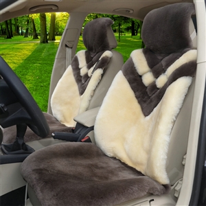 Hot sales Whole Fur Wool Auto Cushion Universal Genuine Sheepskin Car Seat Covers 6pcs Sets - Grey