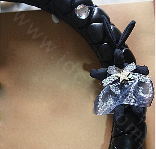 Long Ear Rabbit Diamond Car Steering Wheel Covers Genuine Leather 15 inch 38CM - Black