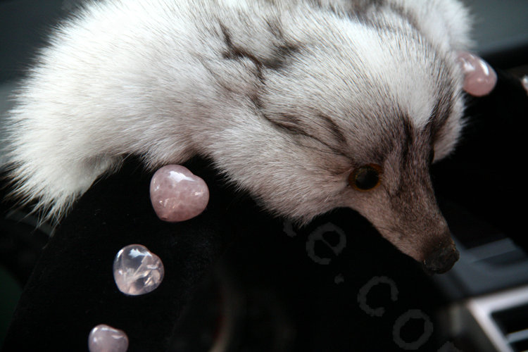 Luxurious Genuine Wool Fox Fur Crystal Auto Steering Wheel Covers 15 inch 38CM - Black