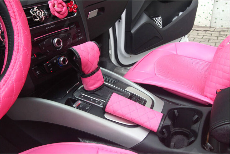 Luxury Cute PU Leather Universal Car Seat Covers Fashion Female Auto Cushion 14pcs Sets - Rose
