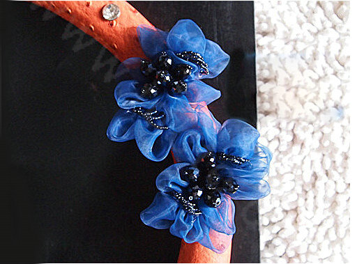 Luxury Diamond Beads Flowers Genuine Leather Car Steering Wheel Covers 15 inch 38CM - Orange