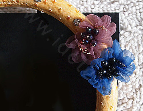 Luxury Diamond Beads Flowers Genuine Leather Car Steering Wheel Covers 15 inch 38CM - Yellow