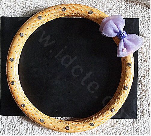 Luxury Diamond Bowknot Genuine Leather Car Steering Wheel Covers 15 inch 38CM - Yellow