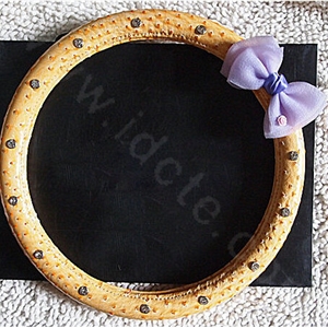 Luxury Diamond Bowknot Genuine Leather Car Steering Wheel Covers 15 inch 38CM - Yellow