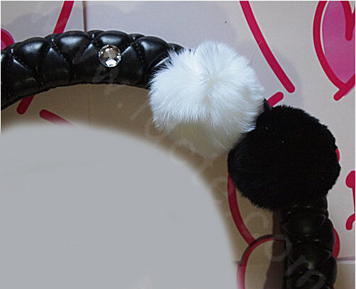 Luxury Diamond Fox Fur Ball Car Steering Wheel Covers Genuine Leather 15 inch 38CM - Black