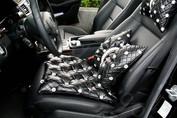 Luxury Diamond Universal Car Seat Cushion Women Bubble Leather Auto Pad 1pcs - Black
