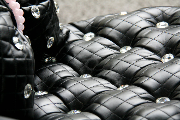 Luxury Diamond Universal Car Seat Cushion Women Bubble Leather Auto Pad 1pcs - Black