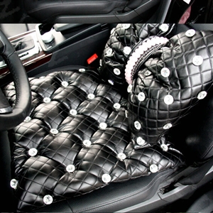 Luxury Diamond Universal Car Seat Cushion Women Bubble Leather Auto Pad 1pcs - Black