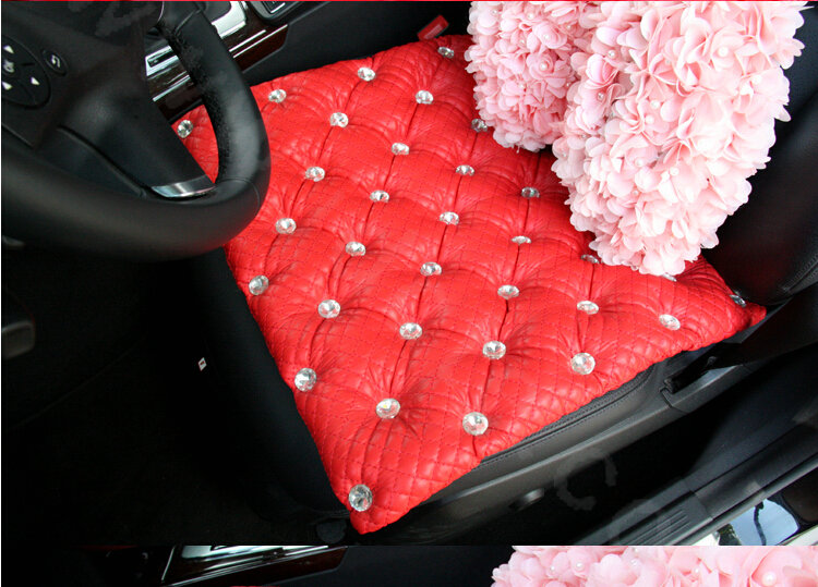 Luxury Diamond Universal Car Seat Cushion Women Bubble Leather Auto Pad 1pcs - Red