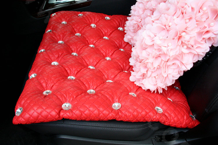 Luxury Diamond Universal Car Seat Cushion Women Bubble Leather Auto Pad 1pcs - Red