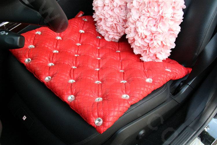 Luxury Diamond Universal Car Seat Cushion Women Bubble Leather Auto Pad 1pcs - Red