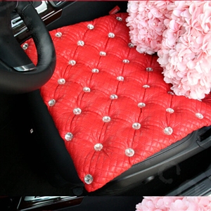 Luxury Diamond Universal Car Seat Cushion Women Bubble Leather Auto Pad 1pcs - Red