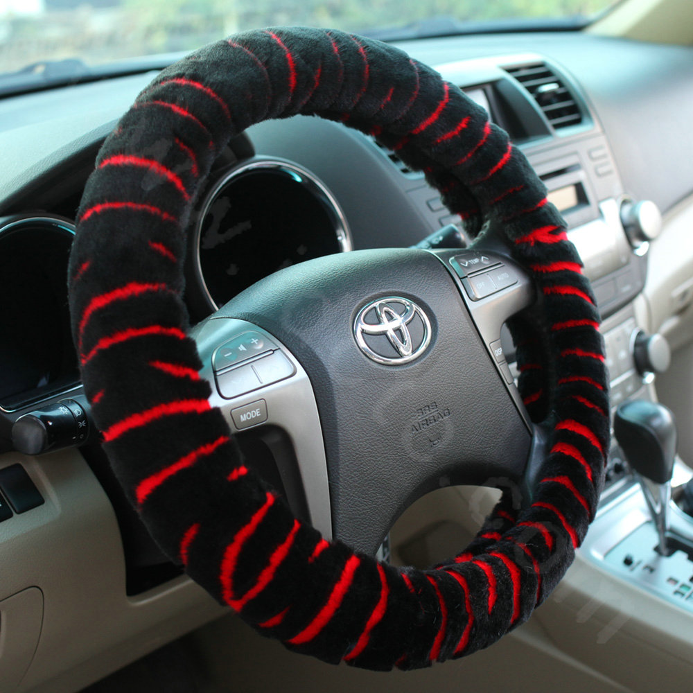 Luxury Fashion Zebra Winter Plush Car Steering Wheel Covers 15 inch 38CM - Black