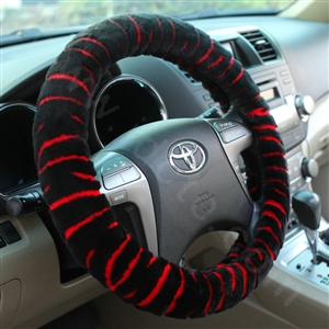 Luxury Fashion Zebra Winter Plush Car Steering Wheel Covers 15 inch 38CM - Black