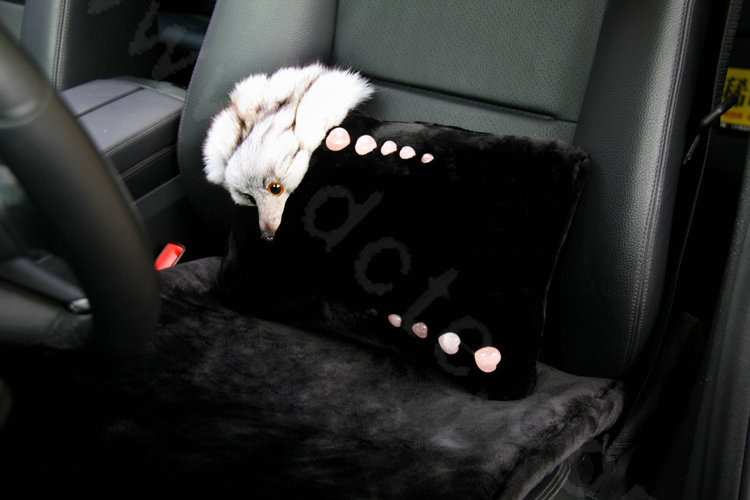 Luxury Fox fur Crystal Genuine Wool Auto Lumbar Pillow Back Support Cushion 1pcs - Black