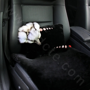 Luxury Fox fur Crystal Genuine Wool Auto Lumbar Pillow Back Support Cushion 1pcs - Black