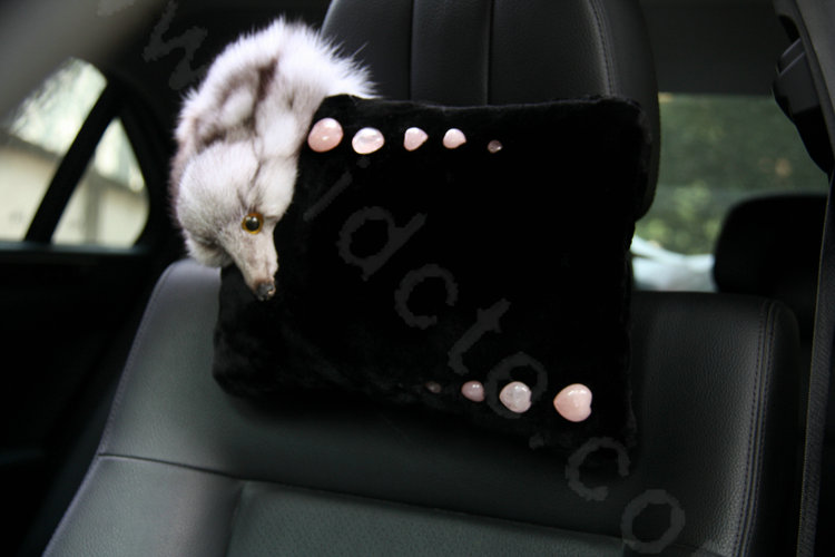 Luxury Fox fur Crystal Genuine Wool Auto Neck Safety Pillow Interior Accessories 1pcs - Black