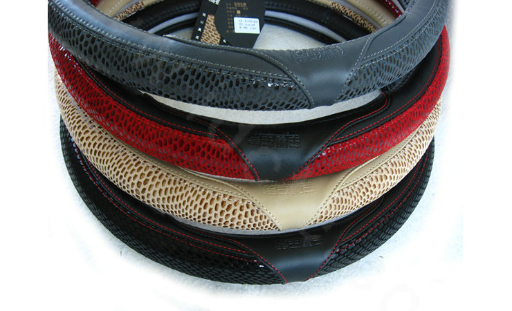 Luxury General Car Steering Wheel Covers Genuine Leather Snake Skin 15 inch 38CM - Gray