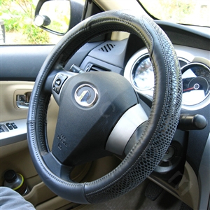 Luxury General Car Steering Wheel Covers Genuine Leather Snake Skin 15 inch 38CM - Gray