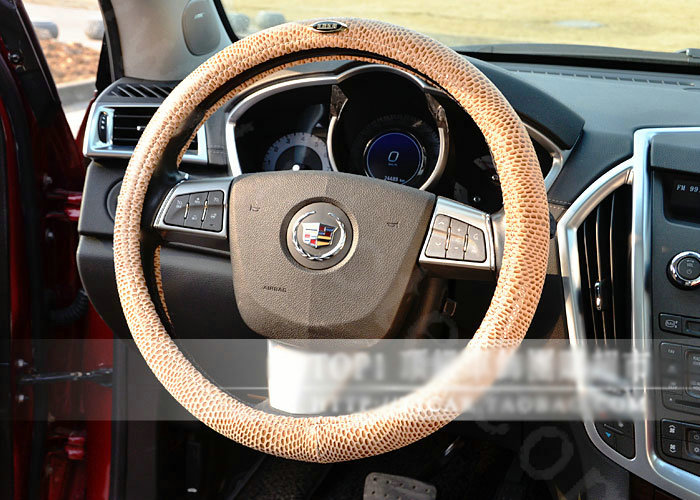 Luxury Genuine Leather Real Snake Skin Car Steering Wheel Covers 15 inch 38CM - Beige