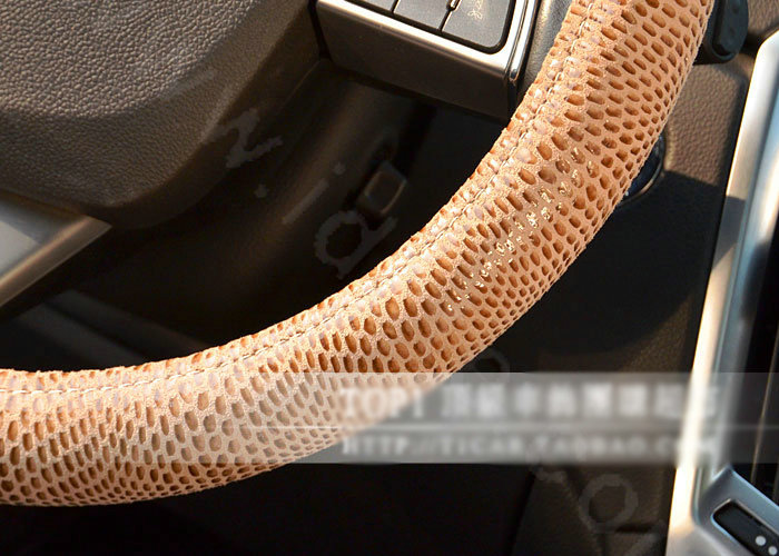 Luxury Genuine Leather Real Snake Skin Car Steering Wheel Covers 15 inch 38CM - Beige