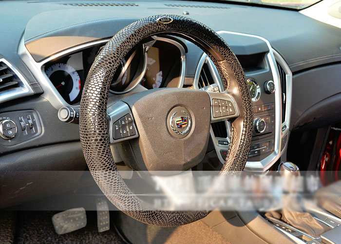 Luxury Genuine Leather Real Snake Skin Car Steering Wheel Covers 15 inch 38CM - Black