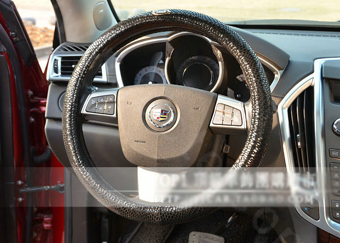 Luxury Genuine Leather Real Snake Skin Car Steering Wheel Covers 15 inch 38CM - Black