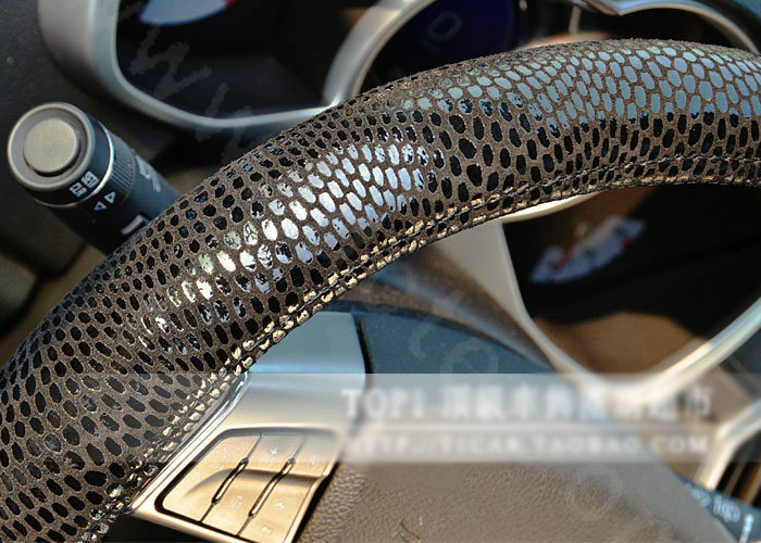 Luxury Genuine Leather Real Snake Skin Car Steering Wheel Covers 15 inch 38CM - Black