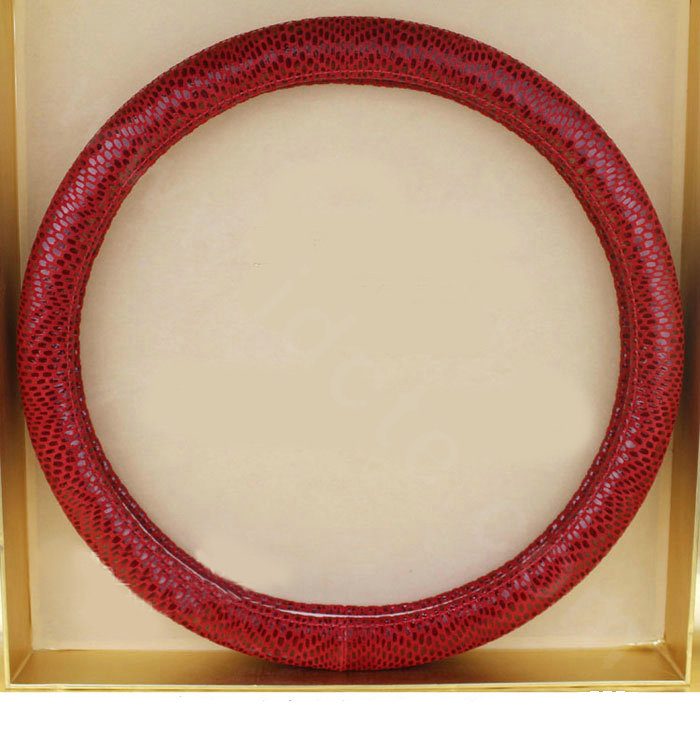 Luxury Genuine Leather Real Snake Skin Car Steering Wheel Covers 15 inch 38CM - Red