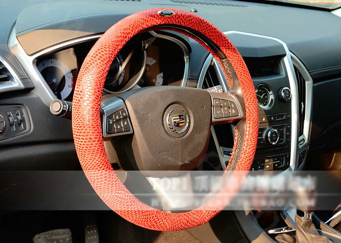 Luxury Genuine Leather Real Snake Skin Car Steering Wheel Covers 15 inch 38CM - Red