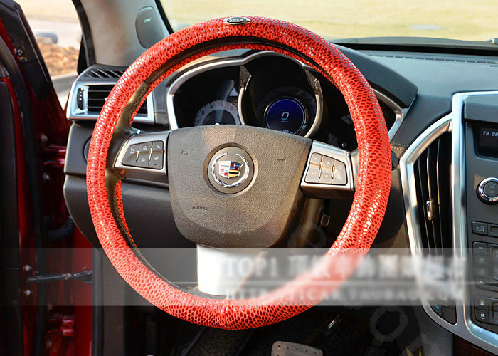 Luxury Genuine Leather Real Snake Skin Car Steering Wheel Covers 15 inch 38CM - Red