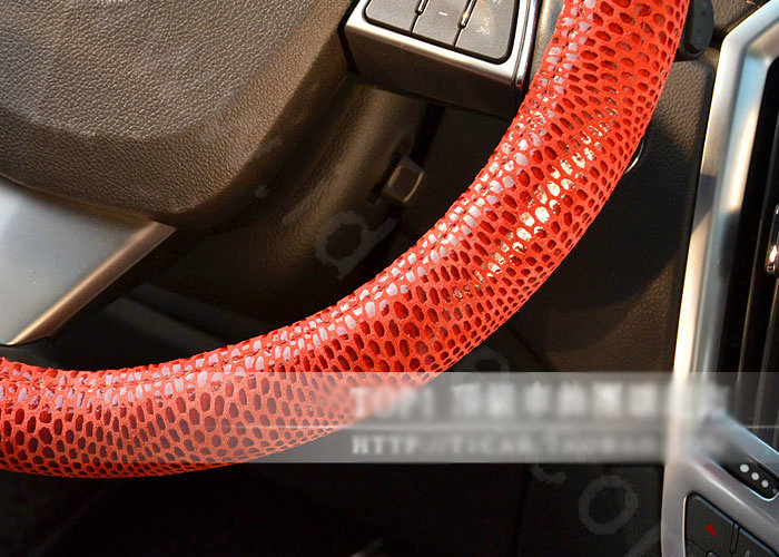 Luxury Genuine Leather Real Snake Skin Car Steering Wheel Covers 15 inch 38CM - Red