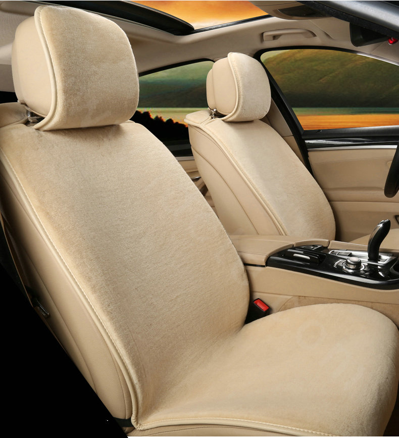 Luxury Genuine Wool Auto Cushion Man Business Casual Universal Car Seat Covers 15pcs Sets - Beige