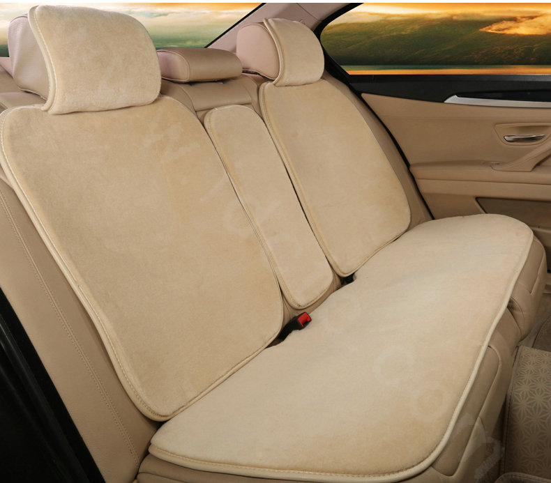 Luxury Genuine Wool Auto Cushion Man Business Casual Universal Car Seat Covers 15pcs Sets - Beige