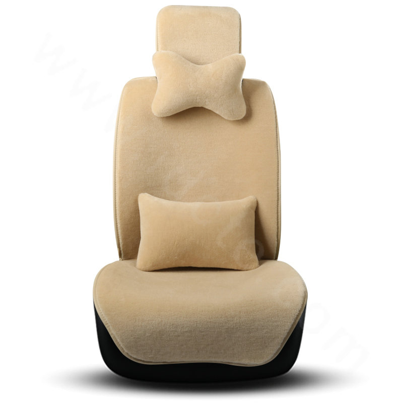 Luxury Genuine Wool Auto Cushion Man Business Casual Universal Car Seat Covers 15pcs Sets - Beige