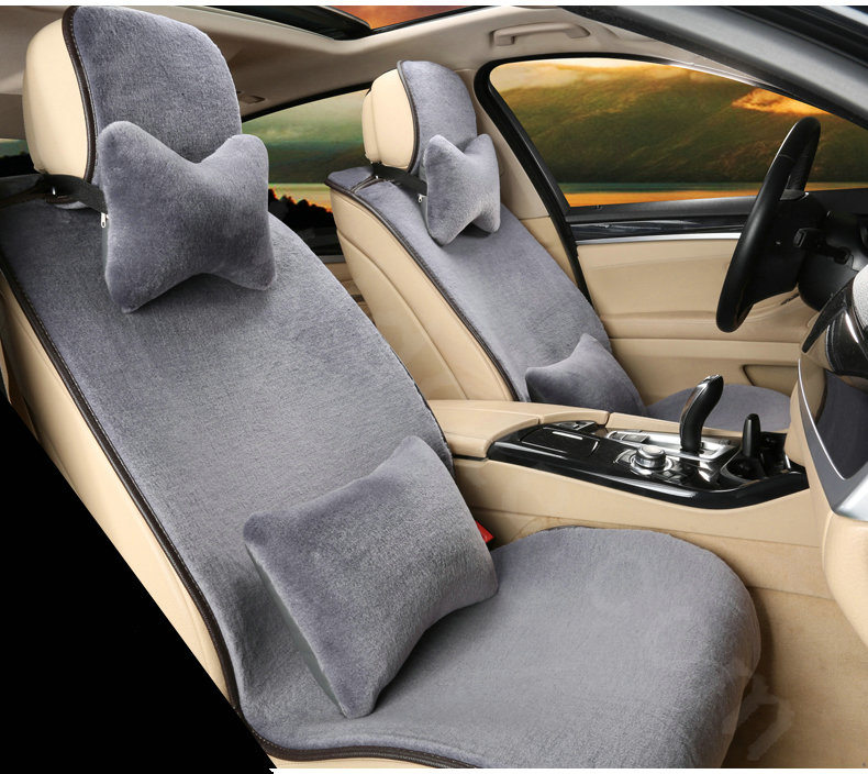 Luxury Genuine Wool Auto Cushion Man Business Casual Universal Car Seat Covers 15pcs Sets - Grey