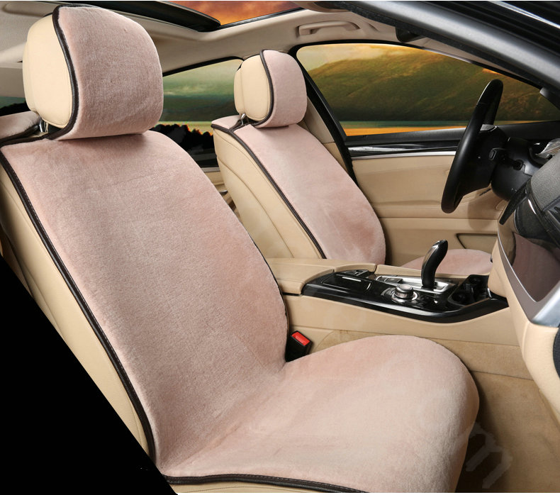 Luxury Genuine Wool Auto Cushion Women Business Universal Car Seat Covers 11pcs Sets - Camel