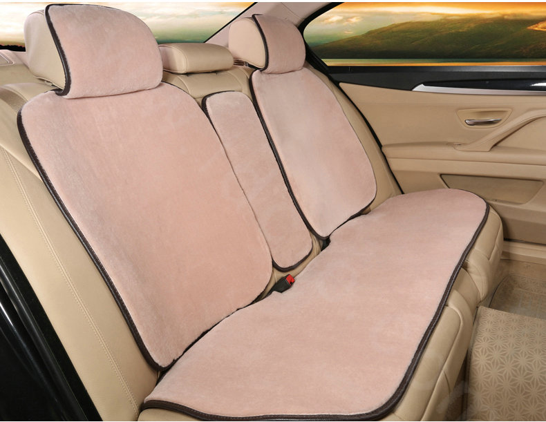 Luxury Genuine Wool Auto Cushion Women Business Universal Car Seat Covers 11pcs Sets - Camel