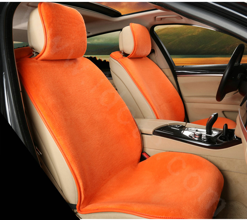 Luxury Genuine Wool Auto Cushion Women Fashion Universal Car Seat Covers 11pcs Sets - Orange