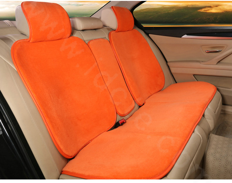 Luxury Genuine Wool Auto Cushion Women Fashion Universal Car Seat Covers 11pcs Sets - Orange