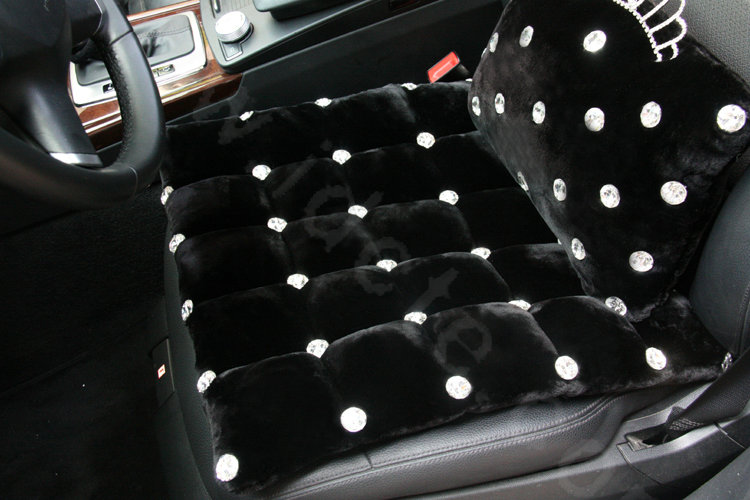 Luxury Genuine Wool Universal Car Seat Cushion Diamond Winter Auto Pad 1pcs - Black